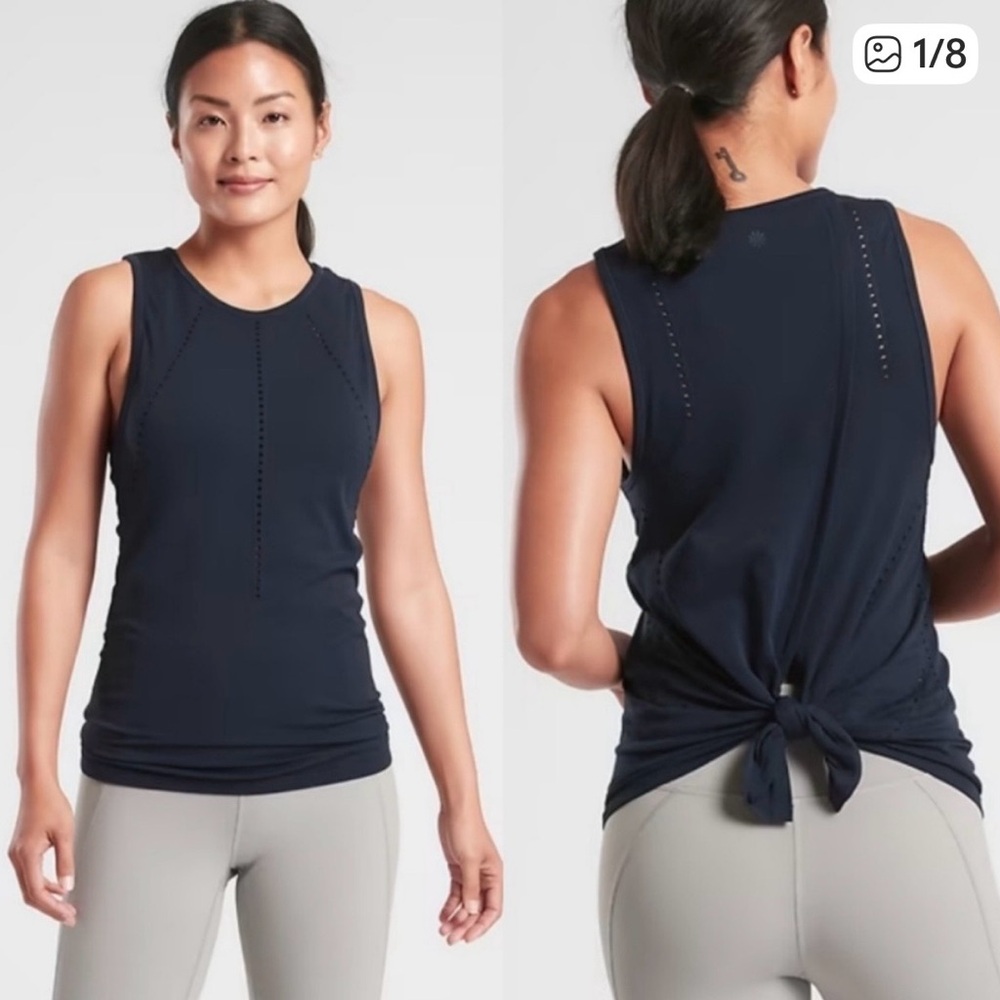 Athleta Black Foothill Seamless Breathable Tie Back Tank Top
